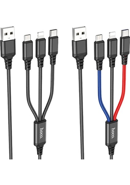Hoco X76 3in1 Type-C + iPhone Lightning + Micro USB 2A Şarj KABLOSU-(1903) - CPT108123-8489