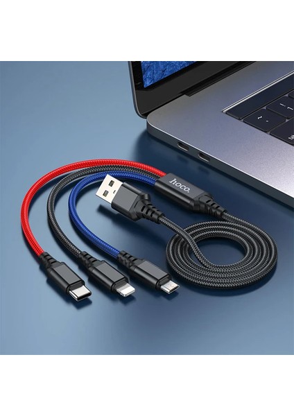 Hoco X76 3in1 Type-C + iPhone Lightning + Micro USB 2A Şarj KABLOSU-(1903) - CPT108123-8489
