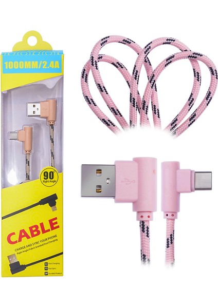 Ally USB Type-C Eğik Başlı Halat USB Kablo 1METRE-(1903) - CPT107493-9056