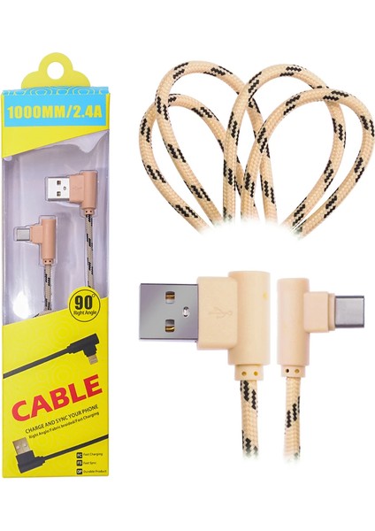 Ally USB Type-C Eğik Başlı Halat USB Kablo 1METRE-(1903) - CPT107493-9056