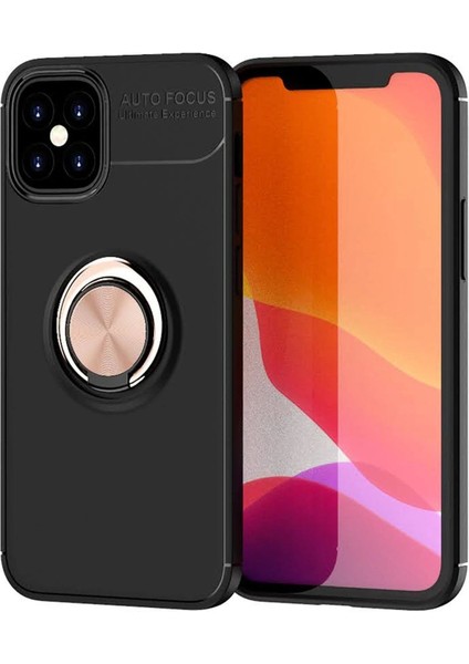 iPhone 12 Mini Kılıf Range Yüzüklü Silikon - Siyah-Gold - CPT107908-1928