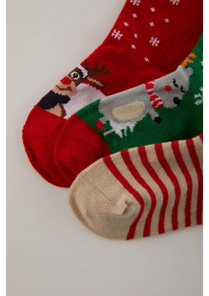 Erkek Bebek Yılbaşı Temalı Kaydırmaz Taban 3'lü Pamuklu Uzun Çorap B6307A5NS modelleri
