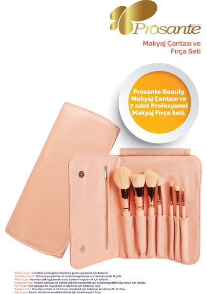 Beauty Makyaj Çantası ve Fırça Seti Pembe Renkli Profesyonel Makyaj Uygulamaları İçin