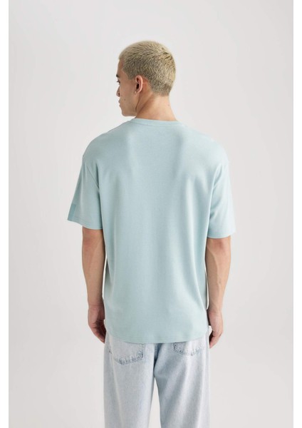 Comfort Regular Fit Rahat Kalıp Bisiklet Yaka Baskılı Kısa Kollu Ağır Kumaş Tişört B4220AX24SP