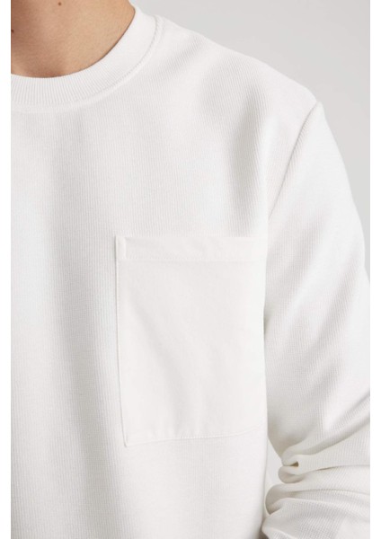 %100 Pamuk Regular Fit Bisiklet Yaka Dokulu Cepli Sweatshirt B6497AX24SP