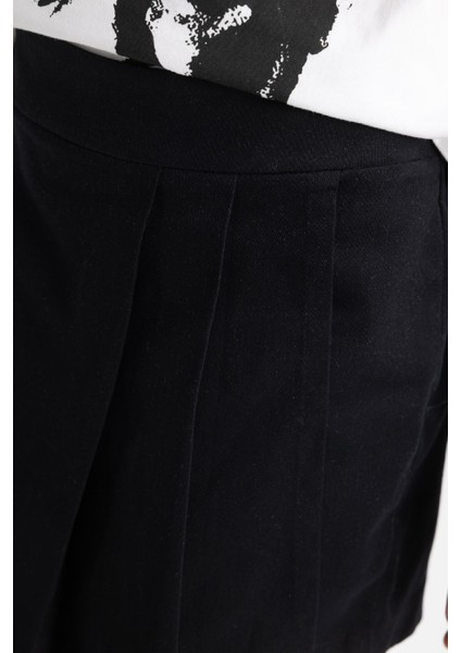 Kız Çocuk Siyah Gabardin Pileli Okul Şort Etek A1927A824SM
