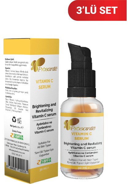 Canlandırıcı ve Aydınlatmaya Destek Sağlayan Vitamin C Serum 30 ml x 3 Adet
