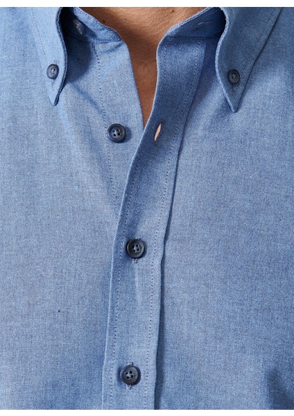 Erkek K.MAVI Düğmeli Yaka Tailored Slim Fit Oxford Gömlek