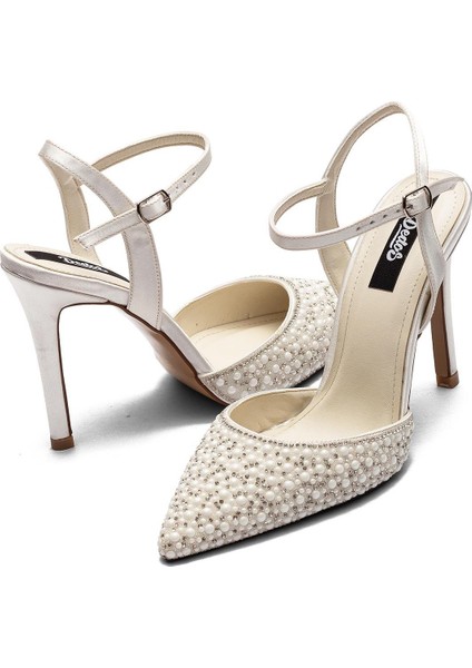 Yüksek Topuklu Kadın Taş İşlemeli Saten Abiye Ayakkabı 330 Sedef Kaydırmaz Taban fırsatları