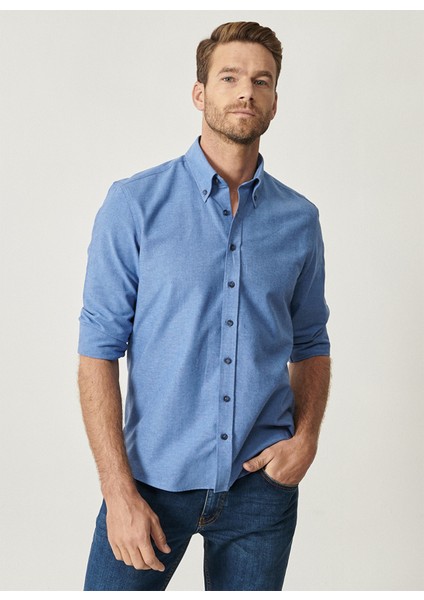 Erkek K.MAVI Düğmeli Yaka Tailored Slim Fit Oxford Gömlek