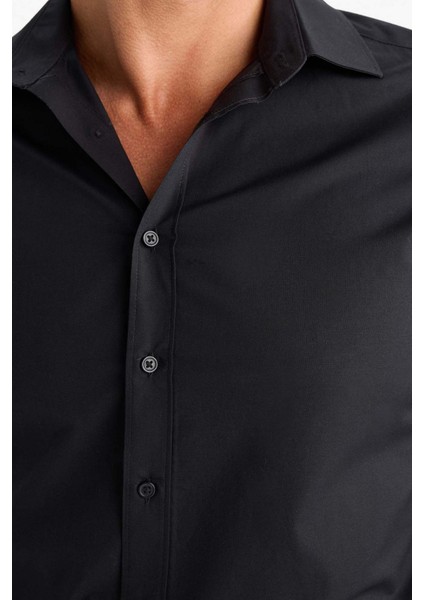 Slim Fit İtalyan Yaka Non Iron Ütü Gerektirmeyen Uzun Kollu Gömlek A7803AX24SP