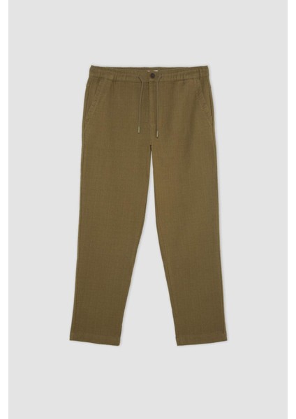 %100 Pamuk Yazlık Jogger Pantolon Regular Fit Normal Kesim Keten Görünümlü Düz Paça Cepli B4138AX24SP