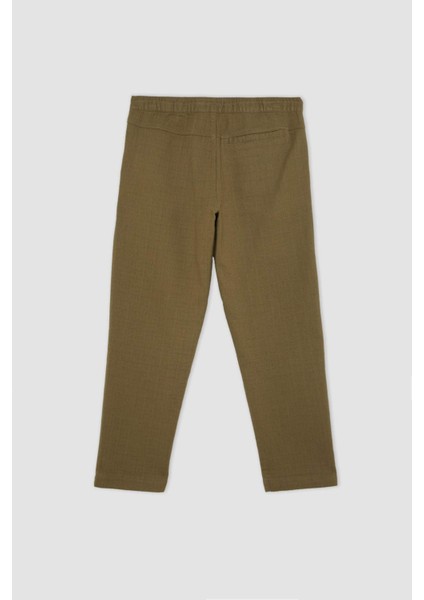 %100 Pamuk Yazlık Jogger Pantolon Regular Fit Normal Kesim Keten Görünümlü Düz Paça Cepli B4138AX24SP