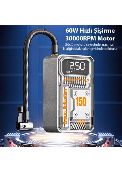 Ezere 150PSI Tasinabilir Araba Yüksek Güçlü Elektrikli Kablosuz Lastik Hava Pomp - CPT109346-80