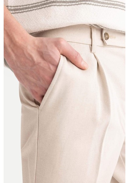 Twill Yazlık Kumaş Pantolon Tailored Regular Fit Normal Kesim Keten Karışımlı Düz Paça B6670AX24SP