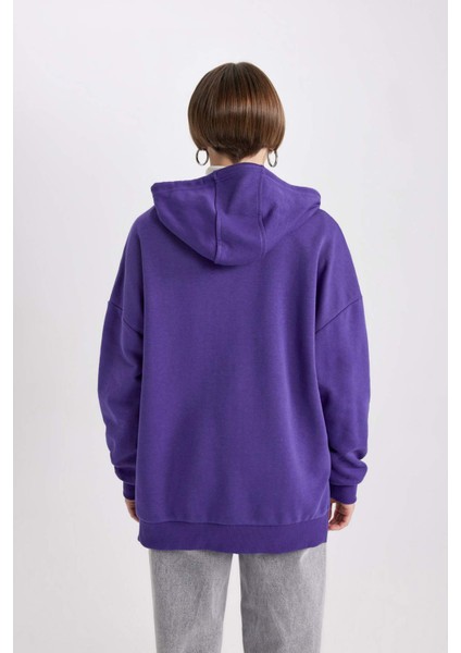 Kadın Mor Oversize Fit Geniş Kesim Polo Yaka Düz Basic Pamuklu Sweatshirt B7834AXNS