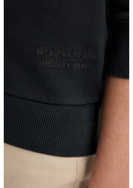 Erkek Çocuk Bisiklet Yaka Yıkamalı Soluk Efektli Sweatshirt B7976A823CW