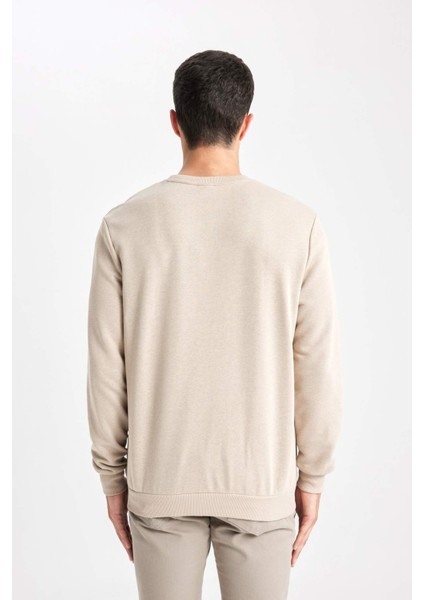 Erkek Bej Oversize Fit Geniş Kesim Basic Düz Pamuklu Kapüşonlu Sweatshirt B7833AXNS