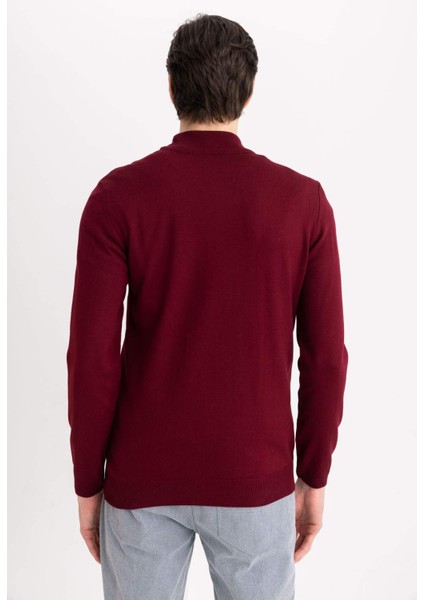 Erkek Bordo Slim Fit Dar Kesim Basic Düz Akrilik Kazak B7851Axns