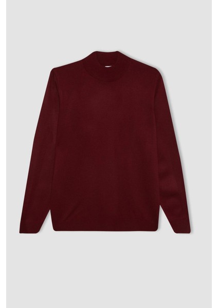 Erkek Bordo Slim Fit Dar Kesim Basic Düz Akrilik Kazak B7851Axns
