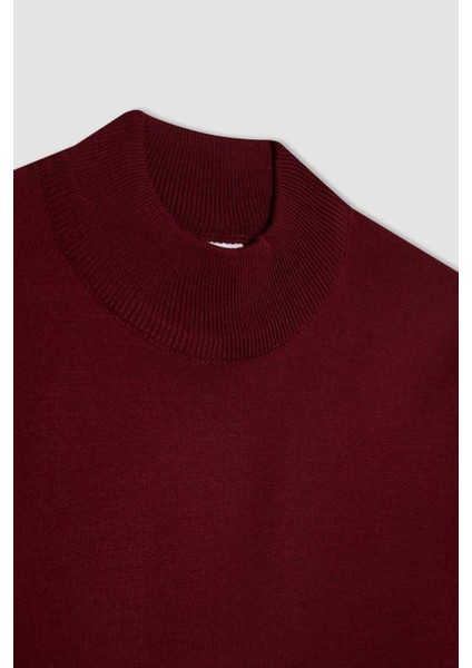 Erkek Bordo Slim Fit Dar Kesim Basic Düz Akrilik Kazak B7851Axns