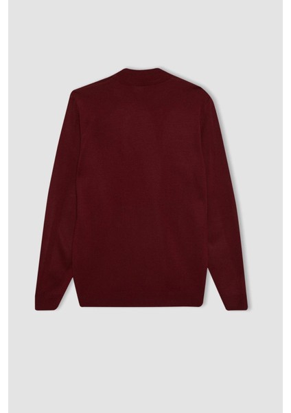 Erkek Bordo Slim Fit Dar Kesim Basic Düz Akrilik Kazak B7851Axns