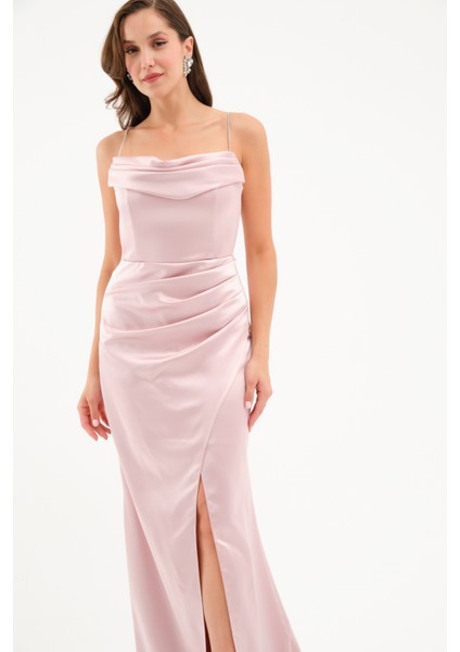 Kadın Pudra Taş Askılı Uzun Söz Nişan Abiye Elbise fırsatları