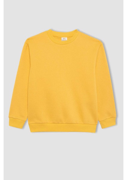 Erkek Çocuk Sarı Regular Fit Düz Kesim Basic Düz Kapüşonlu Sweatshirt B7772A8NS