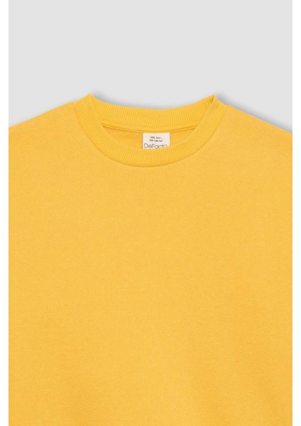 Erkek Çocuk Sarı Regular Fit Düz Kesim Basic Düz Kapüşonlu Sweatshirt B7772A8NS