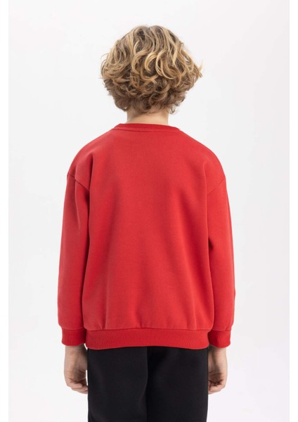 Erkek Çocuk Bordo Regular Fit Düz Kesim Basic Düz Kapüşonlu Sweatshirt B7822A8NS