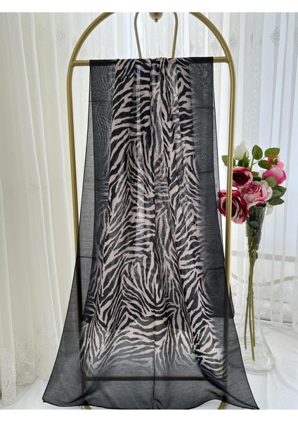 Zebra Desen Pamuk Şal Siyah Beyaz modelleri