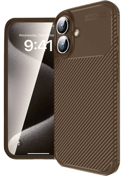 iPhone 16 Kılıf Auto Focus Karbon Kapak - Kahverengi - CPT101698-2138