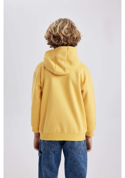 Erkek Çocuk Sarı Regular Fit Düz Kesim Basic Düz Kapüşonlu Sweatshirt B7773A8NS