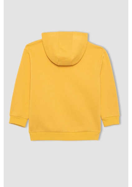 Erkek Çocuk Sarı Regular Fit Düz Kesim Basic Düz Kapüşonlu Sweatshirt B7773A8NS