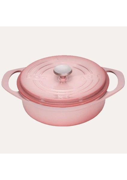 Fonksiyonel Kapaklı Lotus Pembe Sığ Döküm Tencere 26 cm
