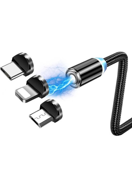 Ally 1m Magnetic-Miknatisli USB Sarj Kablosu 3 BASLIK(IPHONE+TYPE-C+MICRO-(1903) - CPT105827-5764