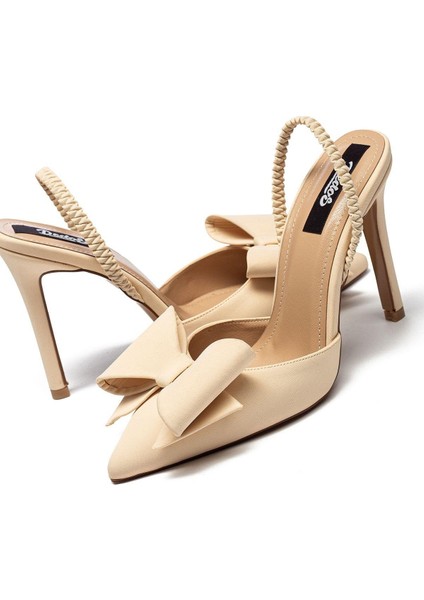 Kadın Yüksek Topuklu Lastikli Fiyonklu Nubuk Abiye Ayakkabı 335 fiyatları