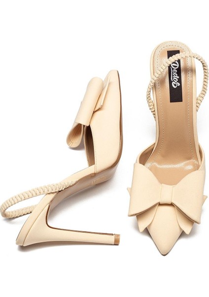 Kadın Yüksek Topuklu Lastikli Fiyonklu Nubuk Abiye Ayakkabı 335 modelleri