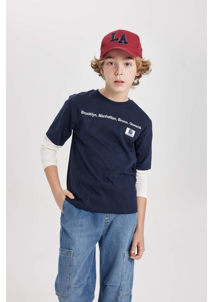 Erkek Çocuk Bisiklet Yaka Penye Uzun Kollu Baskılı Tişört B7370A824SP