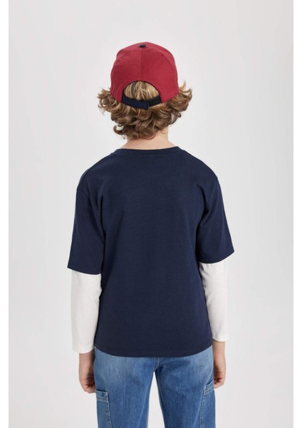 Erkek Çocuk Bisiklet Yaka Penye Uzun Kollu Baskılı Tişört B7370A824SP