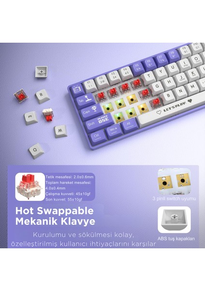 AK680 Kablolu %65 Boy Mekanik Oyuncu Klavyesi-Rainbow Aydınlatma Hot-Swap fırsatları