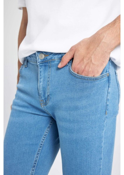 Erkek Mavi Sergio-Regular Fit Düz Kesim Boru Paça Basic Düz Pamuklu Kot Pantolon B8550AXNS