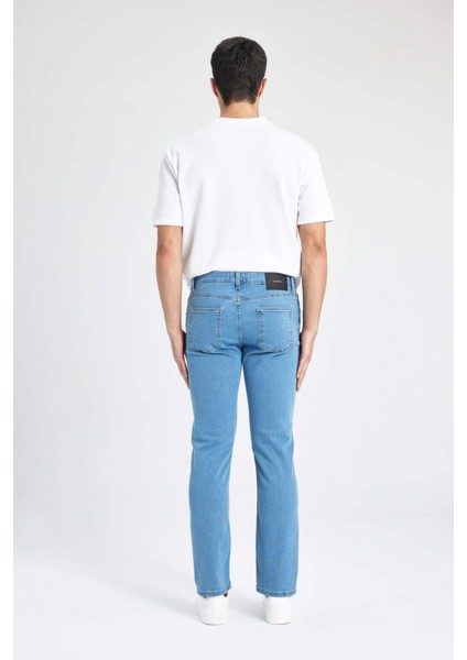 Erkek Mavi Sergio-Regular Fit Düz Kesim Boru Paça Basic Düz Pamuklu Kot Pantolon B8550AXNS