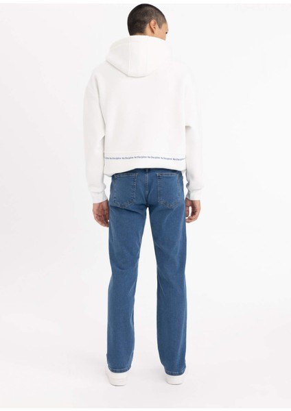 Erkek Mavi Sergio-Regular Fit Düz Kesim Boru Paça Basic Düz Pamuklu Kot Pantolon B8550AXNS