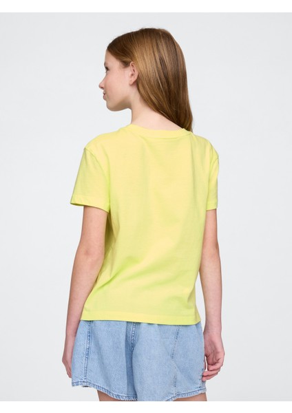 Kız Çocuk Sarı Grafik Baskılı T-Shirt modelleri