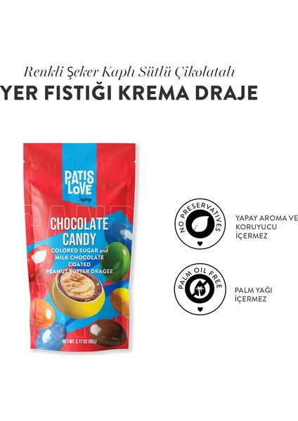 Renkli Şeker Kaplı Sütlü Çikolatalı Yer Fıstığı Krema Draje, 90 gr modelleri