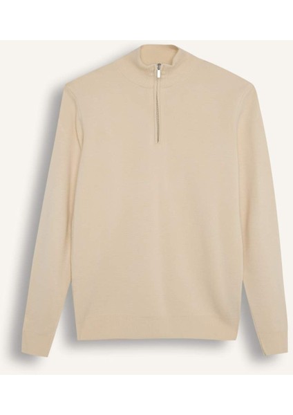 Standart Fit Normal Kesim Dik Yaka Fermuarlı Basic Düz Triko Kazak A5184AX24AU