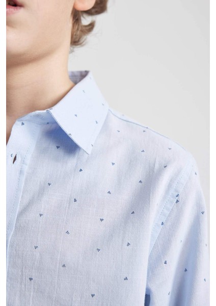 Erkek Çocuk Polo Yaka Poplin Uzun Kollu Gömlek B8744A824SM