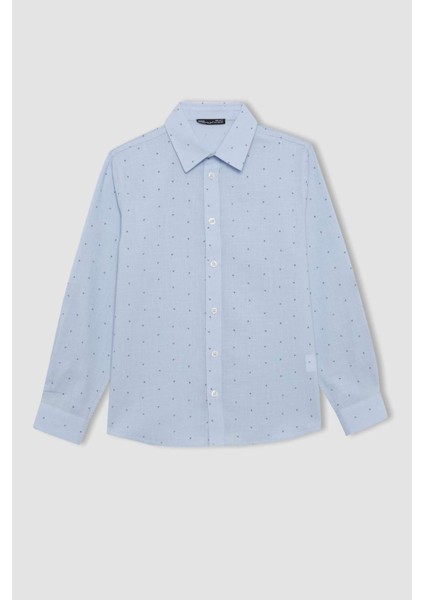 Erkek Çocuk Polo Yaka Poplin Uzun Kollu Gömlek B8744A824SM