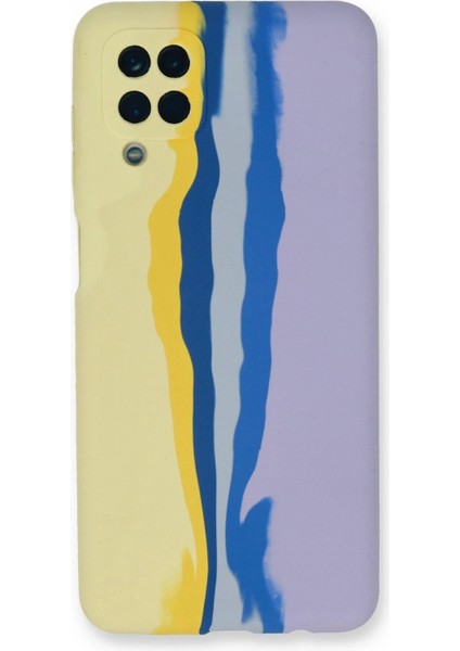 Samsung Galaxy A22 Kılıf Ebruli Lansman Silikon - Sarı-Lila - CPT104175-2344